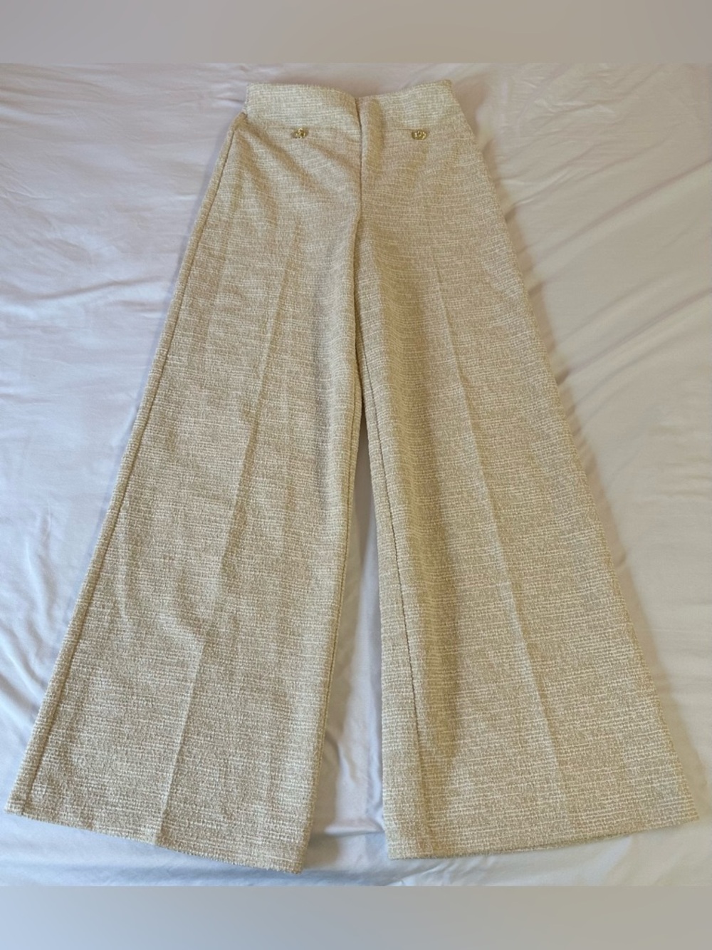 H&M Cream Tweed Wide-Leg Pants - Picture 2 of 5